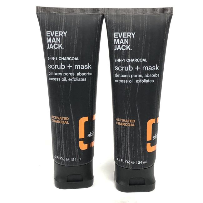 2-4.2oz Tubes of Every Man Jack 2-in-1 Charcoal Scrub & Mask Charcoal New