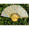 Folding Bamboo Hand Fan - Thai Elephant Fabric - Cream
