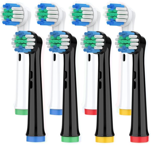 Rebeool Replacement Brush Heads Compatible with Oral B Pro 3 Toothbrushes, Vitality Pro, Smart, Genius, Round Brush Heads, Replacement Toothbrush Refills, Black + White
