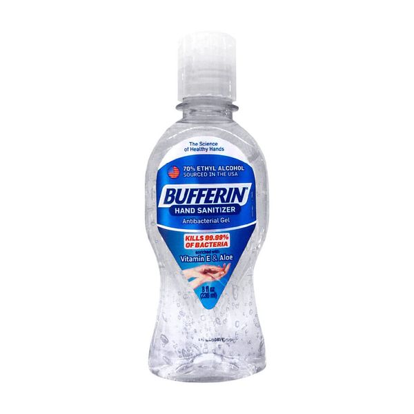 Bufferin Hand Sanitizer Gel with Aloe & Vitamin E. 8 oz. 70% Alcohol. Pack of 28