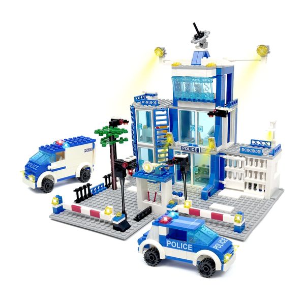 Police Station Toy Building Set,Bricks Kit with Van,Truck Toy,Helicopter,Prison,Police Station Jail,Police Chasing Criminals Game Block Toys.Compatible with Mainstream Blocks. (Police Station 570Pcs)