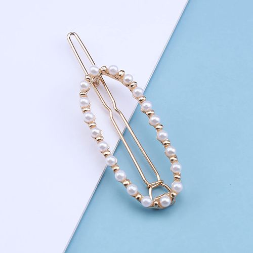 Inilbran Boho Pearl Oval Circle Hair Clip Circle Pearl Hairpin Clip Vintage Hollow Hair Clip Minimalist Geometric Head Clip Accessories for Women and Girls Headpiece