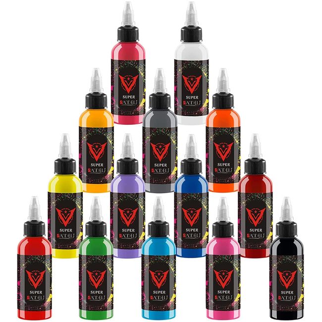 14pcs Tattoo Ink Set Tattoo Professional Supply Black Tattoo Ink Color Set  Red White Tattoo Ink Tattoo Pigment Set for Body Art Long Lasting 1/6oz