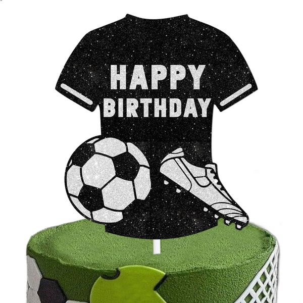 Black Glitter Football Jersey Cake Topper Soccer World Cup Theme Decor Supplies Men Boys Happy Birthday Sports Stars Party Decorations