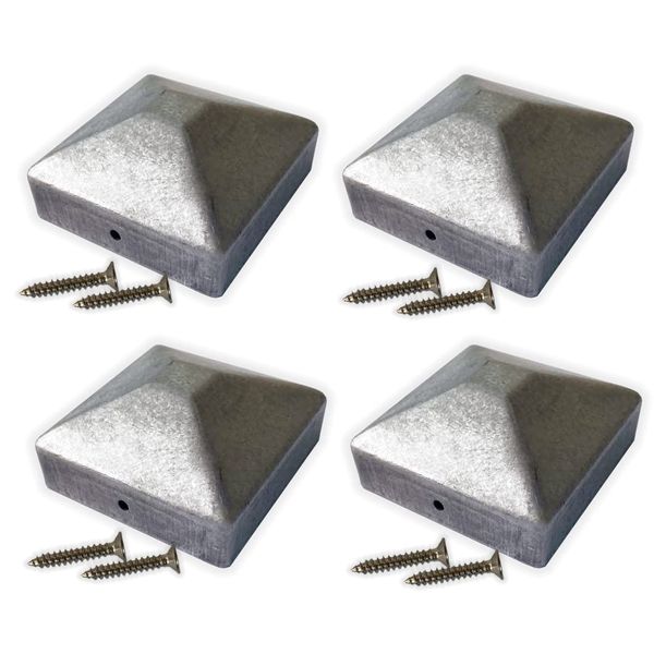 70mm x 70mm Metal Fence Post Top Cap, Galvanised Steel Pyramid - Pack of 4