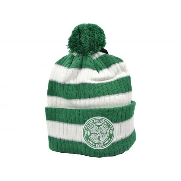 Official Glasgow Celtic Green and White Hoop Bobble hat