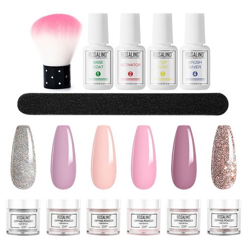 BeauFairy 12 Pezzi Polvere da Immersione Kit Starter per Unghie 6 Colori, con Base Top Coat Pennello Attivatore Arte Manicure Salone Fai da Te, Ricostruzione Unghie, Nails Kit per Ragazze Donne (B)