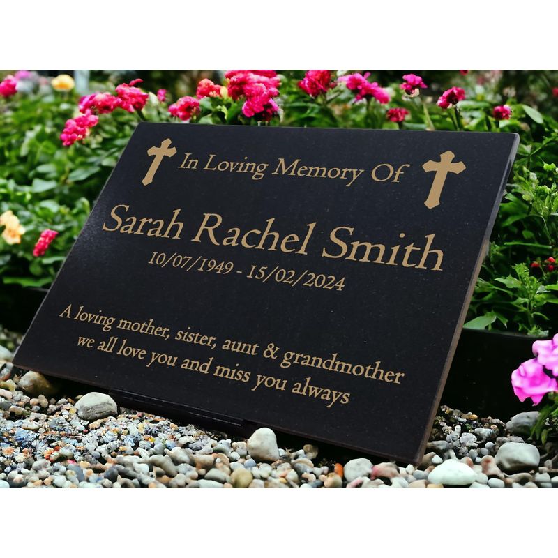 Personalised Granite Memorial Plaque Cross, Engraved, 29x21cm, Gold ...