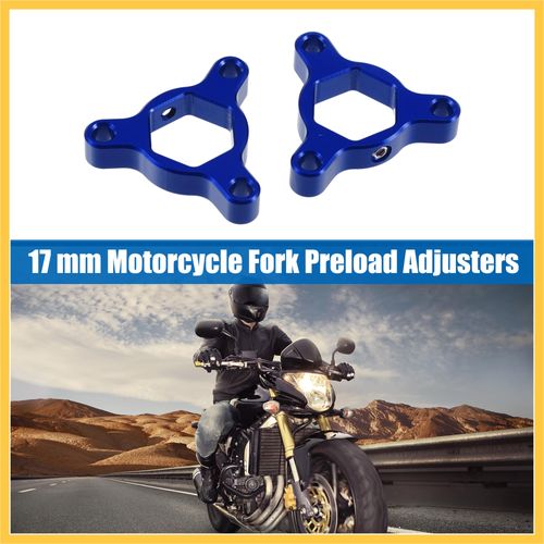 REPAIROCK 17mm Blue Aluminum Alloy Racing Motorcycle Rider CNC Fork Preload Adjusters for Most Motorcycle - Pack of 2 Auto Replacement Parts