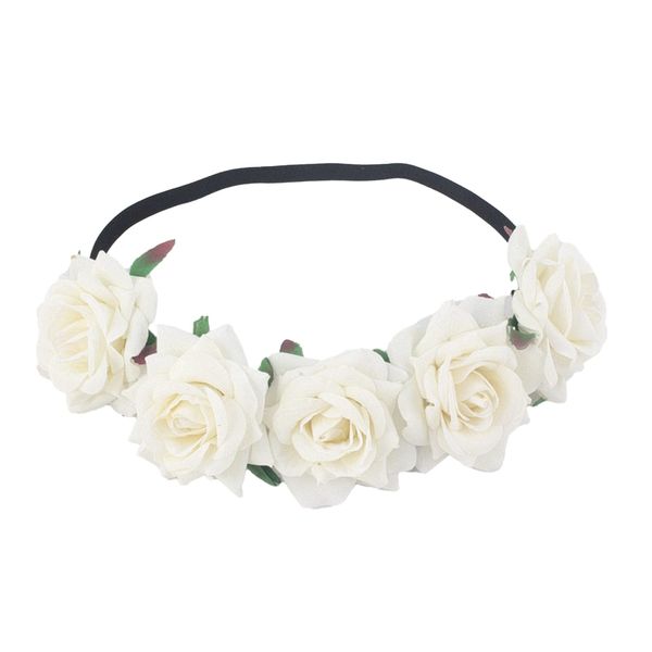 aoozleny Floral Fall Rose Flower Crown Woodland Hair Wreath Festival Headpiece Headband (White)