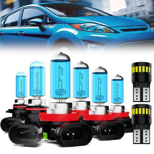 LECCIBUB Headlight Bulbs License Plate Lights Fit For Ford Fiesta 2011-2013, 9005 High Beam + H11 Low Beam + H11 Fog Lights Halogen Light Bulb + License Plate Lights, Pack of 8