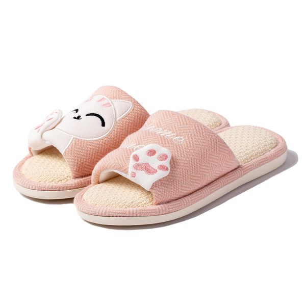 Cliont Women's Cute Cat Soft Indoor Slippers Open Toe Cotton Slip on Home Shoes House Couple Slippers