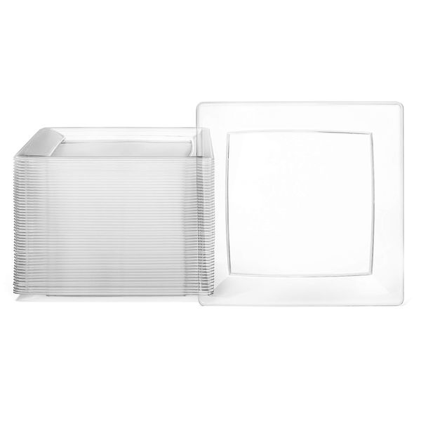 Clear Square Plates Set by Oasis Creations - 9" - 50 Count - Premium Hard Clear Plastic - Disposable and Reusable - Dinner Plates - Salad Plates - Party Plate Set - Weddings, Parties, Events & More!