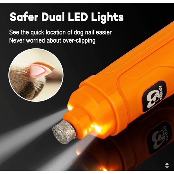 Dog Nail Grinder 2 LED Light New Version 2Speed Electric Pet Nail Trimmer Casfuy