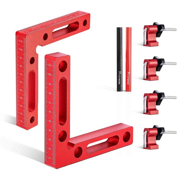 Pronese 90 Degree Right Angle Clamp, 2 Pcs Aluminium Alloy Positioning Square (120mm/4.7") with 4 Sets of Clamp Block, Corner Clamps for Woodwork, Frames, Cabinets