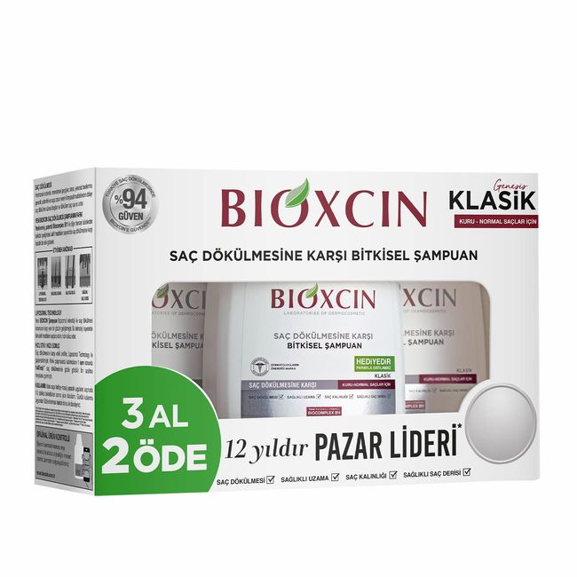 Bioxcin Kuru & Normal Saçlar için Saç Dökülmesine Karşı Bitkisel Şampuan 3'lü Paket (3 x 300 mL)