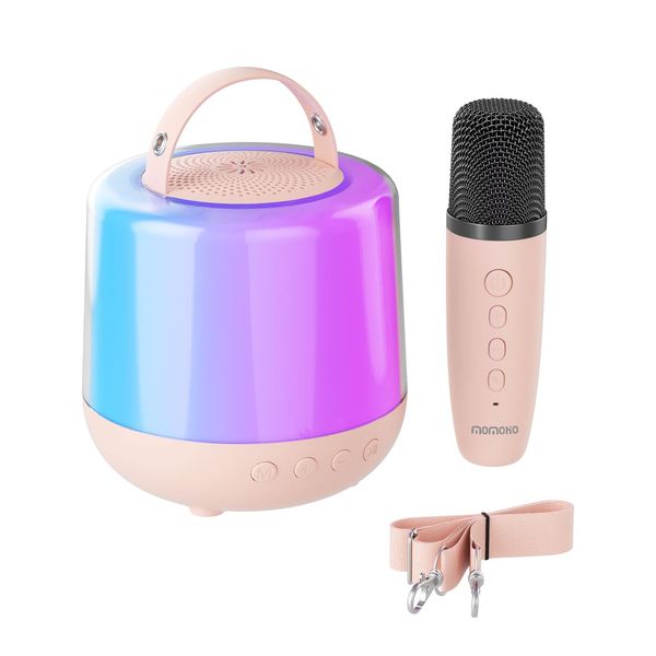 Mini Karaoke Machine for Kids Adults, Portable Bluetooth Speaker with 1 Wireless Microphones and 5 Lights for Home Party Birthday Gifts Toys for Ages Girls Boys (Pink)