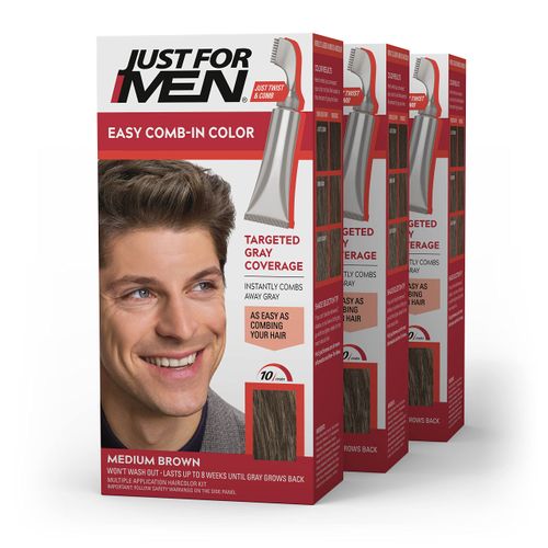 Just For Men AutoStop Men's Comb-In Hair Color, Medium Brown (Pack of 3)
