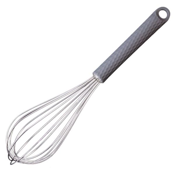 Starchef Stainless Steel Whisk Egg Beater Anti-Slip Silicone Handle Comfortable Grip（11"/Grey）