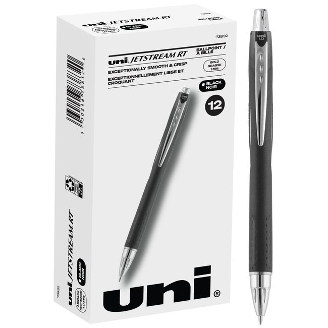 Uniball Jetstream RT 12 Pack, 1.0mm Medium Black, Wirecutter Best Pen, Ballpoint Pens, Ballpoint Ink Pens | Office Supplies, Ballpoint Pen, Colored Pens, Fine Point, Smooth Writing Pens