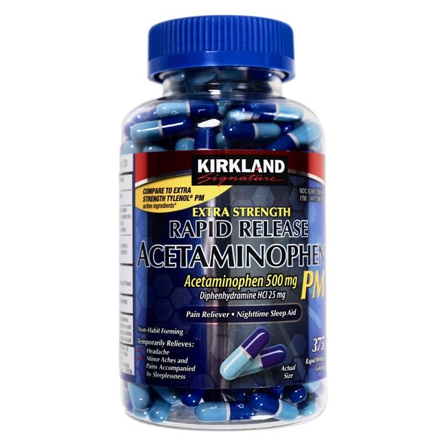 Kirkland Rapid Release Extra-Strength Acetaminophen 500mg PM, 375 Gelcaps