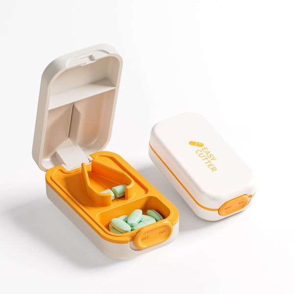 Pill Cutter, Pill Cutter, Medicine Cutter, Stylish, Portable, Lightweight, Tablet Cutter, Includes Pill Case, Integrated, Durable ABS Material (Orange)