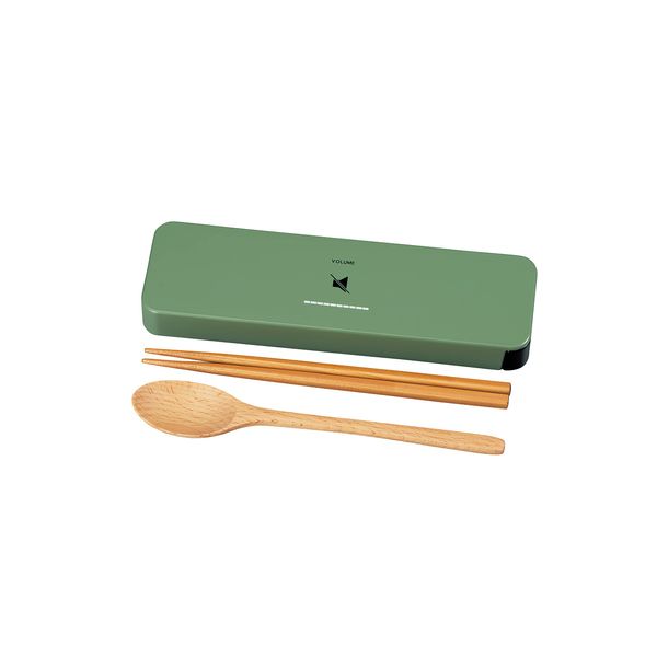 Tatsumiya 333619 VOLUME Lunch Cutlery Set, 18.0 Sliding Spoon & Chopsticks Set, Green