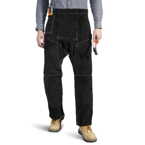 LeaSeek Schweißerschürze aus Leder mit geteiltem Bein, Flammhemmende Thermoschürze zum Schweißen in der Werkstatt.