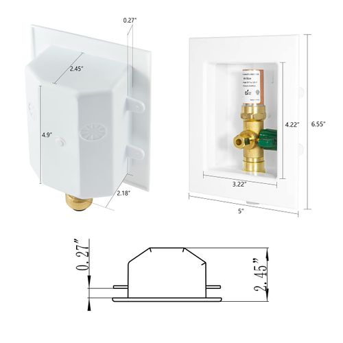 EFIELD Push-fit Pre-Assembled Ice Maker Outlet Box, 1/2-Inch Push-Fit Connection with Installed 1/4-Turn Ball Valve with Copper Water Hammer Arrestor