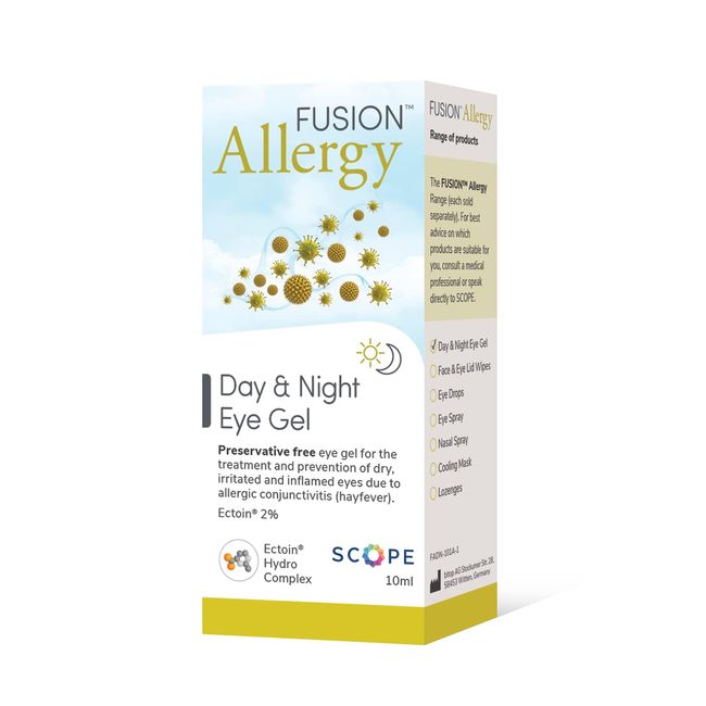 Fusion Allergy Day & Night Eye Gel - Preservative Free - for The Treatment of Dry, Irritated and Inflamed Eyes Due to Hayfever - 10ml