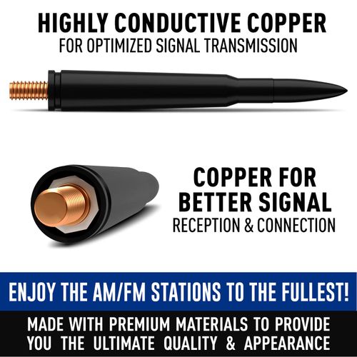 Bullet Antenna for Dodge RAM 1500 2500 3500 (2002-2008) - Highly Durable Premium Truck Antenna 5.45 Inch - Car Wash-Proof Radio Antenna for FM AM - Black, 50 Caliber Design - Dodge RAM Accessories