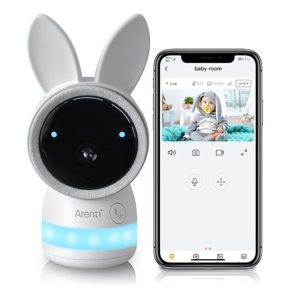 ARENTI 2K/3MP Baby Monitor, Wifi Baby Camera with Night Vision,Auto Tracking,Night Light,One Touch Call,PTZ,Crying&Motion Detection,2-Way Talk for Indoor Baby Nanny and Pet Monitor(One Camera Only)