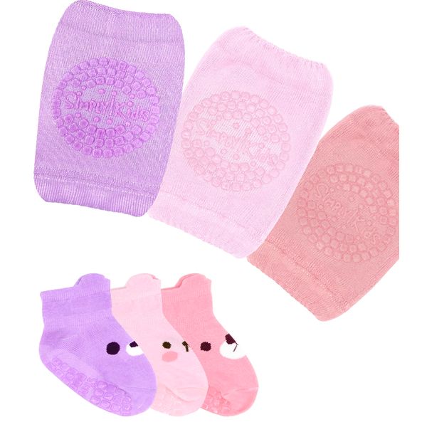 Baby Knee Pads for Crawling and Baby Socks for Walking (6 Pairs, 6-12 12-18 Months) I Toddler Socks with Grippers and Crawling Anti-Slip Knee Pads Infant Boys Girls Rodilleras para Bebes que Gatean