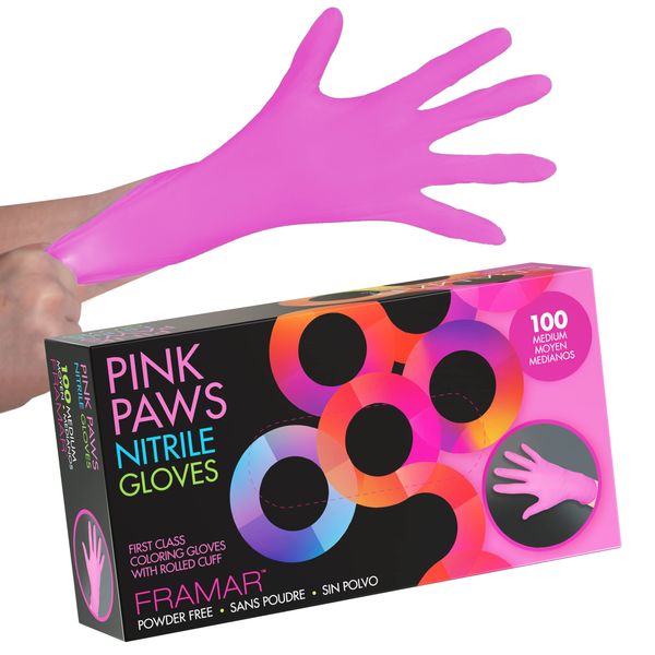 FRAMAR Pink Gloves Disposable Latex Free – Pink Nitrile Gloves Medium, Latex Free Gloves Medium, Plastic Gloves Disposable, Guantes de Nitrilo, Cleaning Gloves Medium, Non Latex Gloves