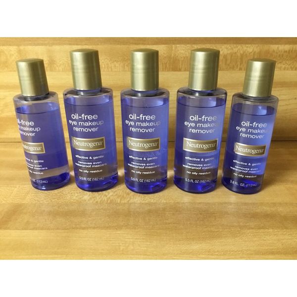 5 NEUTROGENA OIL-FREE EYE MAKEUP REMOVER 3 Bottles 5.5 Oz & 2 Bottles-3.8 Oz