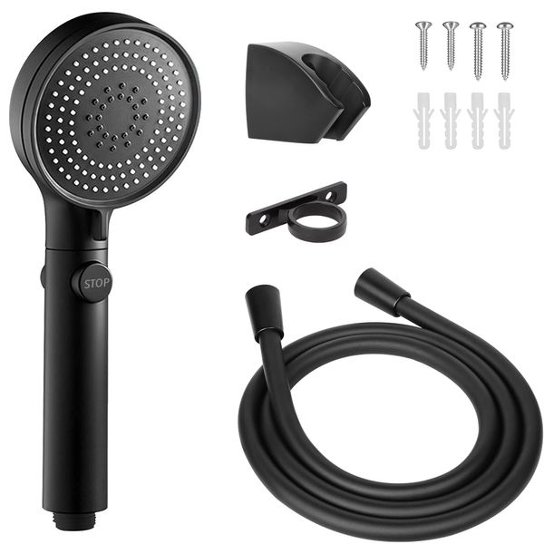 RV Shower Head with Hose, Super-Power High Pressure Shower Head for Campers/RV, Travel Trailer, Motorhome and Boat for Water Saving, Handheld Shower Head Holder and Hose Guide Ring, Black