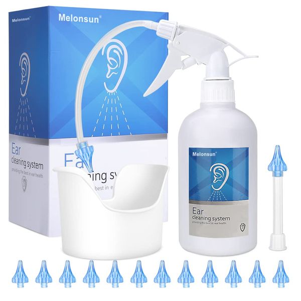 Ear Wax Removal Kit, Ear Cleaning Kit with Spray Bottle, Ear Wash Basin & 20 Reusable Ear Tips - Safe, Effective & Easy to Use Ear Irrigation Kit w/Rigid Wand & Flex Wand- for Self & Family Use