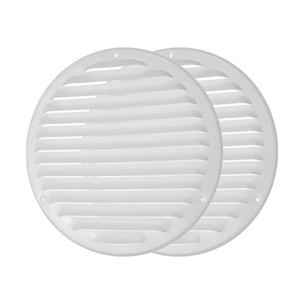 Vent Systems 8" White Soffit Vent Cover - Pack of 2 - Round Air Vent Louver - Grill Cover - Built-in Insect Screen - HVAC Vents for Bathroom, Home Office, Kitchen