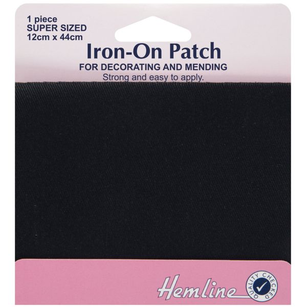 Hemline Iron-On Patches Cotton Twill - 1 Piece 12cm x 44cm - Black