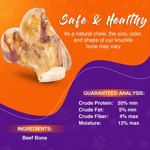 Raw Dog Knuckle Bones for Dogs, 100% Beef, All-Natural Dog Treats, Grass Fed, Non-GMO, Oven Baked Premium Dog Chews