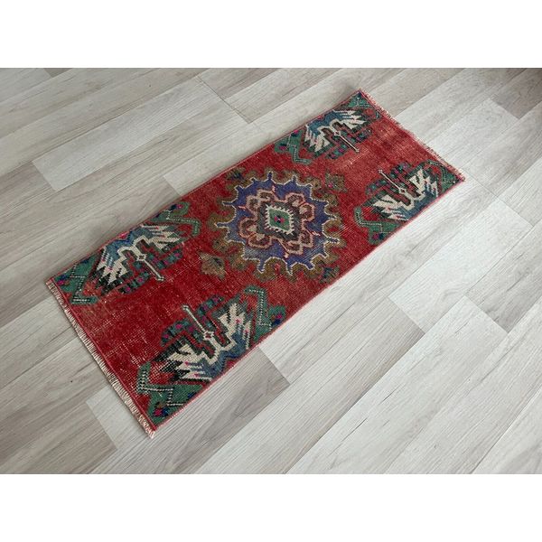 Small Rug,Bathroom Rug,Small Rug 1,0 x 2,6 ft Primitive Rug,Turkish Rug,Doormat