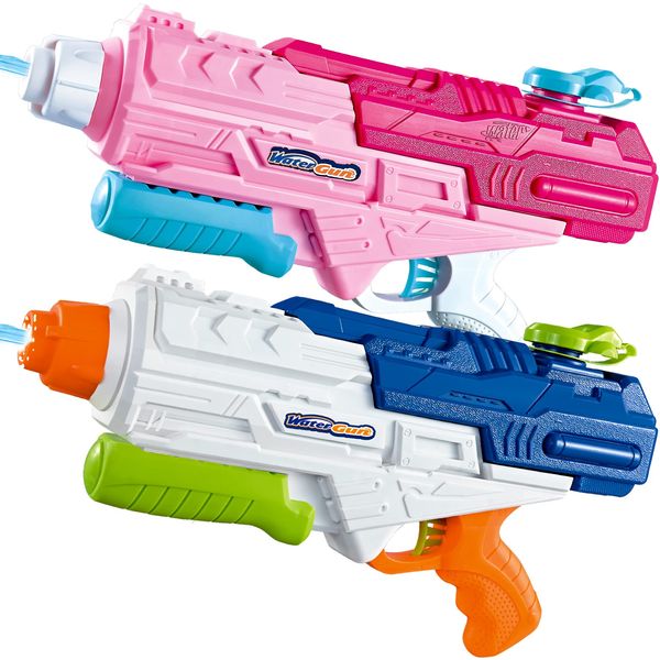 2 Pack Super Water Gun Water Blaster 1200CC High Capacity Water Soaker Blaster Squirt Toy Swimming Pool Beach Sand Water Fighting Toy (Pink & Blue)