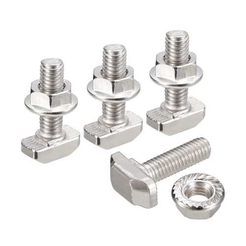 sourcing map M6x20mm T Slot Drop-in Bolt and M6 Hexagon Flange Nut Set, 10 Sets Hammer Head T-Bolt T Shape Stud Sliding Screw for 30 Series Aluminum Profile