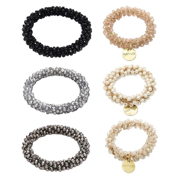 6 Pcs Crystal Headbands, Faux Pearl Hair Ties, Elastic Ponytail Headbands, Elegant Hair Accessories For Women, Fashionable Crystal Hair Accessories