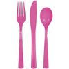 Hot Pink Solid Assorted Plastic Cutlery - Classy & Elegant Flatware Design - Perfect for Parties, Weddings & Events - 18ct