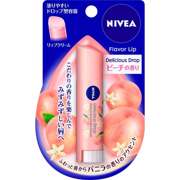 Nivea Flavor Lipstick, Delicious Drop, Peach Scent, 0.1 oz (3.5 g), Set of 2