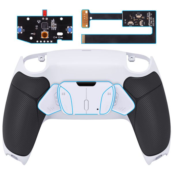 eXtremeRate Black Rubberized Grip Programable RISE4 Remap Kit for PS5 Controller BDM-010 BDM-020, Upgrade Board & Redesigned White Back Shell & 4 White Back Buttons for PS5 Controller -NO Controller