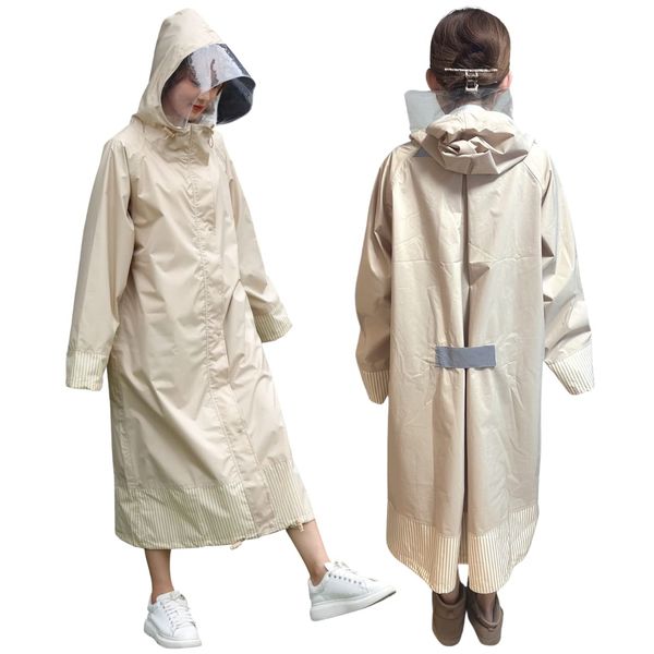 L. Raincoat, Women's, Raincoat That Does Not Compromise on Cuteness and Functionality, Rain Poncho, Long, Bicycle, Stylish, Backpack, Storage Bag Included, Pocket Included, Ivory