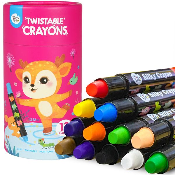 Jar Melo Jumbo Crayons for Toddlers, 12 Colors Twistable Crayons Non Toxic Washable Crayons, Easy to Hold Silky Large Crayons, Safe for Babies and Children, Gift for Boys and Girls Back to School