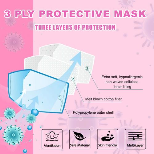 BW BEST WAY 3，4 Ply 100 Pack Disposable Face Masks (Pink - 3 Ply)